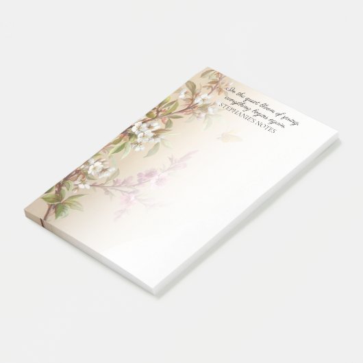  Roze Witte Bloesem Vlinder Quote Post-it® Notes (Schuin)