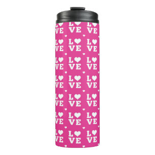 ROZE & WITTE BLOK LETTERING LIEFDE MET HARTEN THERMOSBEKER