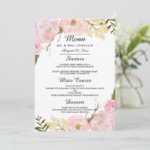 Roze Witte Blush Botanisch Trouw Dinner Menu (Staand voorkant)