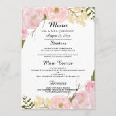 Roze Witte Blush Botanisch Trouw Dinner Menu (Voorkant)