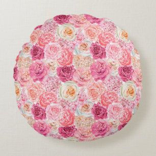 Roze Witte Blush Roze Magenta Bloem Bloemen Rond Kussen