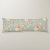 Roze Witte Blush Rozen op Blauwe Achtergrond Lichaamskussen (Achterkant)