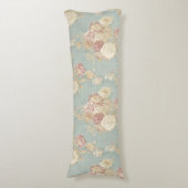 Roze Witte Blush Rozen op Blauwe Achtergrond Lichaamskussen (Voorkant Verticaal)