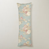 Roze Witte Blush Rozen op Blauwe Achtergrond Lichaamskussen (Achterkant (Verticaal))