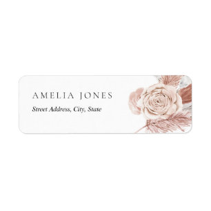 Roze Witte Boho Bloemen Adreslabel Etiket
