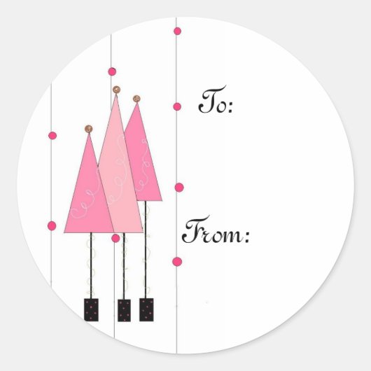 Roze witte bomen ronde sticker (Voorkant)