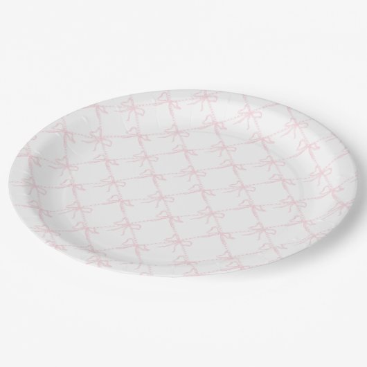 Roze & Witte Boog, Grandmillenial Roze Lint Papieren Bordje (Gekanteld)