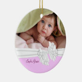 Roze & Witte Bow Baby Meisje Foto Ornament (Rechts)