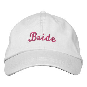 Roze Witte Bruid Bachelorette Trouwfeest Hoed Geborduurde Pet