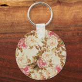  roze witte bruine rozen bloempatroon sleutelhanger (Voorkant)