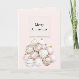 Roze Witte Champagne Kerst Ornamente Kaart
