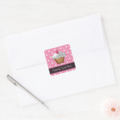 Roze/Witte Cherry Cupcake Vierkante Sticker (Envelop)