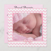 Roze & Witte Chevron Gestreepte Verjaardagsaankond Aankondiging (Voorkant / Achterkant)
