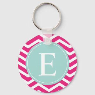 Roze witte Chevron Mint Blauwgroen Monogram Sleutelhanger