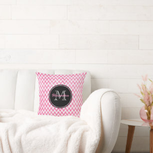 Roze witte Chevron-monogram Kussen