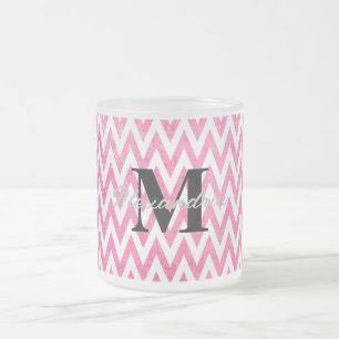 Roze witte Chevron-monogram Matglas Koffiemok