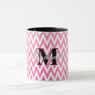 Roze witte Chevron-monogram Mok
