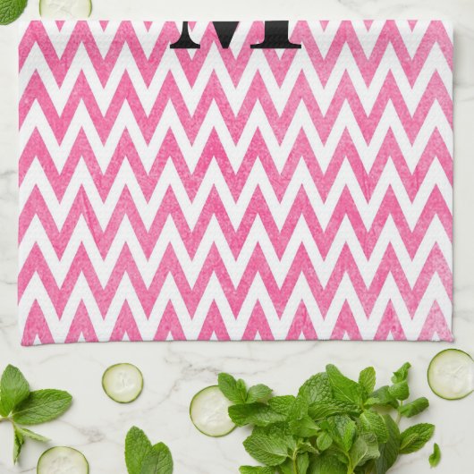 Roze witte Chevron-monogram Theedoek (Gevouwen)