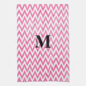 Roze witte Chevron-monogram Theedoek (Verticaal)