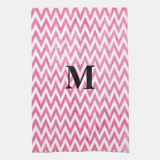 Roze witte Chevron-monogram Theedoek (Verticaal)