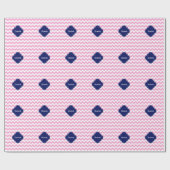 Roze witte Chevron Zigzag Navy Quatrefoil Monogram Cadeaupapier (Vlak)