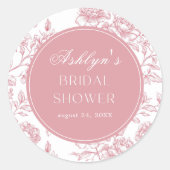 Roze Witte Chinoiserie Bruidsdouche Ronde Sticker (Voorkant)