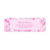 Roze Witte Chinoiserie Porcelain Retouradres Etiket (Voorkant)