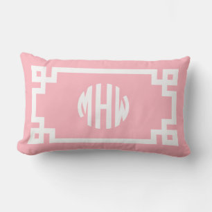 Roze Witte Cirkel Monogram Griekse Sleutel DIY BG Kussen