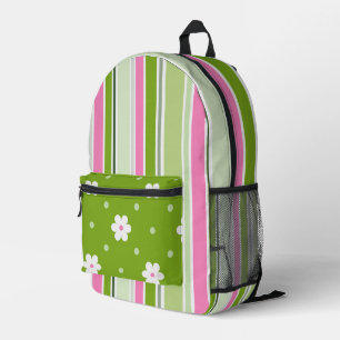 ROZE & WITTE DAISIES EN GROENE ROZE WITTE STREPEN BEDRUKTE RUGZAK