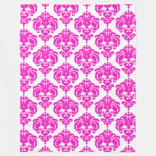 Roze & Witte Damast Patroon Chic Elegant Trendy Fleece Deken