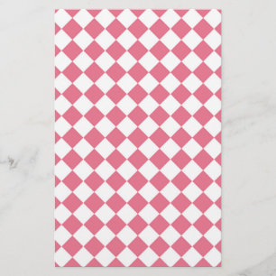 Roze Witte Diamant Checker Patroon Briefpapier