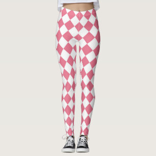 Roze Witte Diamant Checker Patroon Leggings