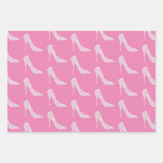 Roze Witte Diamant Hoge Hak Schoen Bruiloft Inpakpapier Vel (Voorkant)