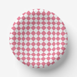 Roze Witte Diamant Schaken Patroon Papieren Kommen