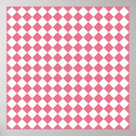 Roze Witte Diamant Schaken Patroon Poster