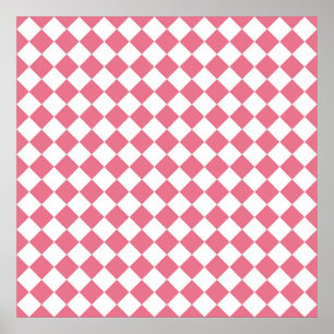 Roze Witte Diamant Schaken Patroon Poster