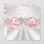  roze witte diamanthartslag Birthday Party Kaart (Voorkant / Achterkant)
