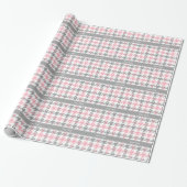 Roze witte dk grijze monogram cadeaupapier (Uitgerold)