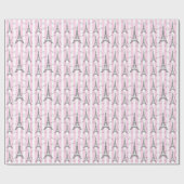 Roze | Witte Eiffeltoren in Parijs Cadeaupapier (Vlak)