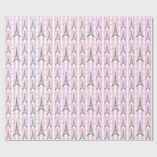 Roze | Witte Eiffeltoren in Parijs Cadeaupapier (Vlak)