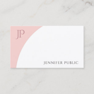 Roze Witte Elegante Moderne Monogram Template Visitekaartje