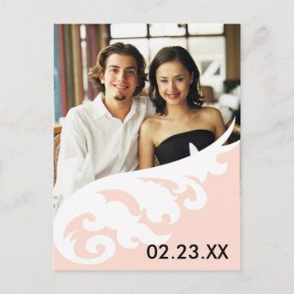 Roze witte elegante ontwerpfoto om de datumann op aankondigingskaart