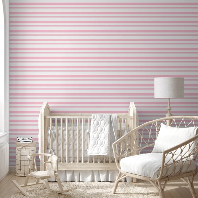 Roze witte elegante strepen behang (Kinderen)