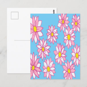 Roze witte en blauwe Floral Briefkaart