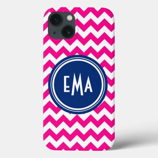 Roze witte en blauwe monogram Chevron Patroon Case-Mate iPhone Case (Achterkant)