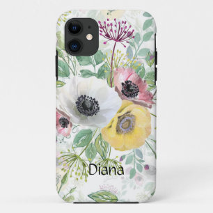 Roze, witte en gele anemonen. iPhone 11 hoesje