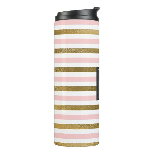 Roze, witte en gouden folie gestreept patroon mono thermosbeker (Gedraaid links)
