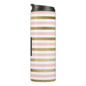 Roze, witte en gouden folie gestreept patroon mono thermosbeker (Geroteerd rechts)