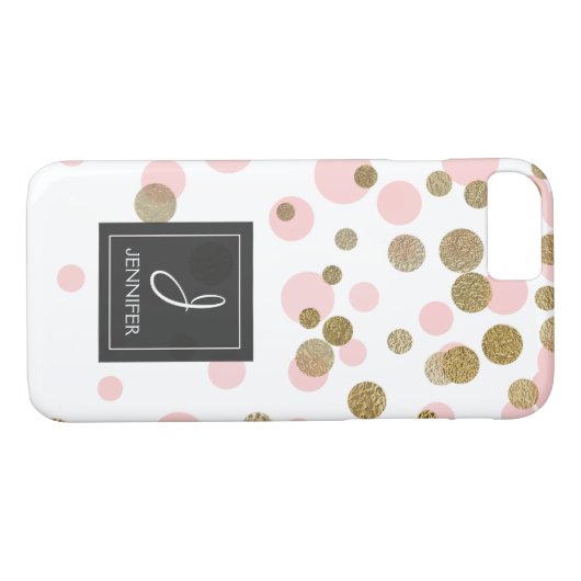 Roze, witte en goudfolie Confetti monogram Case-Mate iPhone Case (Achterkant (Horizontaal))