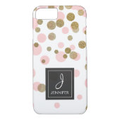 Roze, witte en goudfolie Confetti monogram Case-Mate iPhone Case (Achterkant)